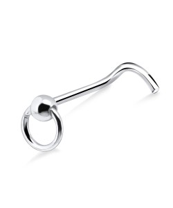 Ball Ring Shaped Silver Curved Nose Stud NSKB-45